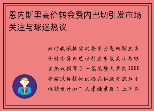 恩内斯里高价转会费内巴切引发市场关注与球迷热议